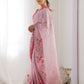 Rajwada Light Pink Chinon Printed Saree With Unstitched Blouse For Women
