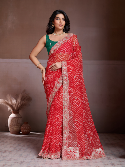 Rajwada Red Georgette Embroidered Saree For Women
