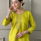 Rajwada Green Viscose chanderi Embroidered Stitched Kurta Set For Women