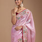 Rajwada Pastel Pink Organza Embroidered Solid Saree For Women