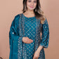 Rajwada Teal Chinon Embroidered Stitched Kurta Set For Women