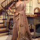 Rajwada Brown Cotton Blend Solid Saree For Women
