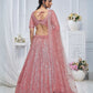 Rajwada Pink Soft Net Embellished Semi-Stitched Lehenga With Unstitched Blouse For Women