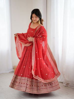 Rajwada Red Georgette Embellished Kurta Set For Women