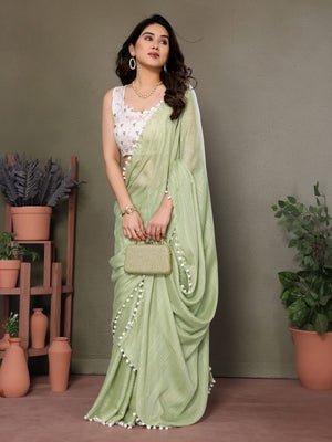 Rajwada Green Banglori Lace Work Saree With Unstitched Blouse For Women