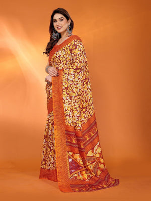 Rajwada Orange Silk Blend Printed Saree For Women