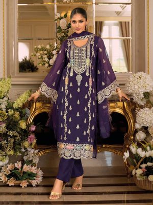 Rajwada Purple Chinon Embellished Semi Stitched Kurta Set For Women