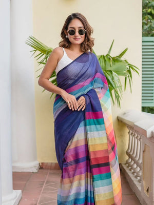 Rajwada Multi-Colour Cotton Blend Printed Saree For Women