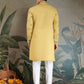 Rajwada Yellow Viscose Silk Embroidered Stitched Kurta For Men