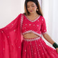 Rajwada Pink Silk Blend Embroidered Semi-Stitched lehenga For Women