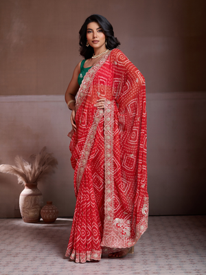 Rajwada Red Georgette Embroidered Saree For Women