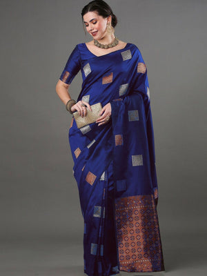 Rajwada  Dark Blue Silk Blend Woven Saree For Women