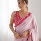 Rajwada Light Pink Chinon Printed Saree With Unstitched Blouse For Women