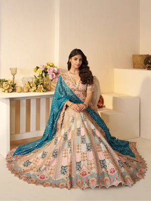 Rajwada Multicolor Silk Blend Embroidered Semi-Stitched Lehenga For Women