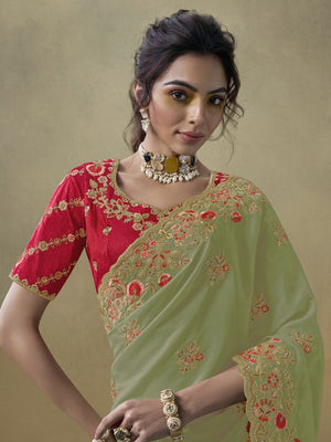 Rajwada Green Georgette Embroidered Elegant Saree For Women