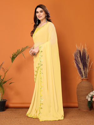 Rajwada Yellow Georgette Embroidered Saree For Women
