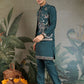 Rajwada Green Viscose Silk Embroidered Stitched Kurta Set For Men