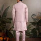Rajwada Light Pink Silk Blend Embroidered Stitched Kurta Set For Men