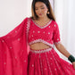 Rajwada Pink Silk Blend Embroidered Semi-Stitched lehenga For Women