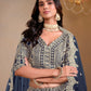 Rajwada Navy Blue Art Silk Embroidered Semi-Stitched lehenga For Women