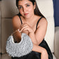 Rajwada Silver Polyester Silver Bead Work Hand Bag For Women