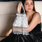 Rajwada Light Grey Velvet Metallic Sequins and Bead Work potli For Women