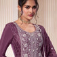 Rajwada Mauve Chiffon Embroidered Semi Stitched Kurta Set For Women