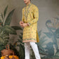 Rajwada Yellow Viscose Silk Embroidered Stitched Kurta For Men
