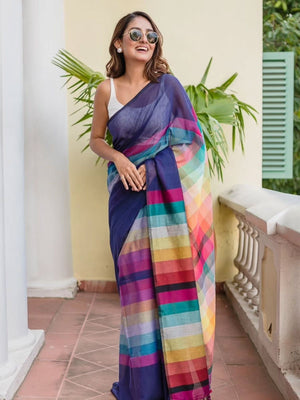 Rajwada Multi-Colour Cotton Blend Printed Saree For Women