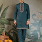 Rajwada Green Viscose Silk Embroidered Stitched Kurta Set For Men