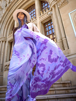 Rajwada Purple Satin Printed Saree With Unstitched Blouse For Women