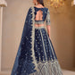 Rajwada Navy Blue Art Silk Embroidered Semi-Stitched lehenga For Women