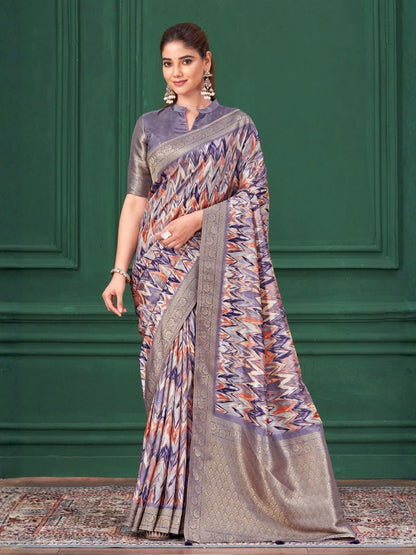 Rajwada Multicolour Silk Blend Woven Printed Saree For Women