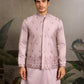 Rajwada Light Pink Silk Blend Embroidered Stitched Kurta Set For Men