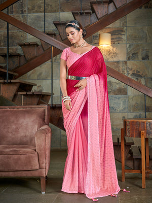 Rajwada Women Pink Saree With Unstitched Blouse