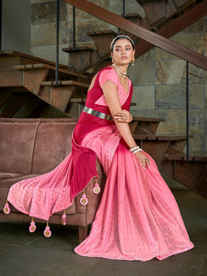 Rajwada Women Pink Saree With Unstitched Blouse