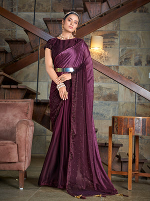 Rajwada Women Festive Designer Violet Saree With Unstitched Blouse