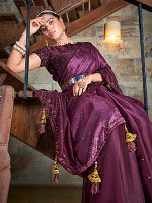 Rajwada Women Festive Designer Violet Saree With Unstitched Blouse