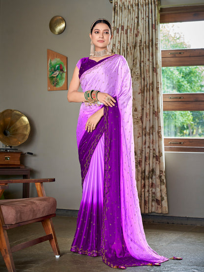Rajwada Women Purple Saree With Unstitched Blouse