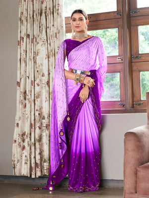 Rajwada Women Purple Saree With Unstitched Blouse