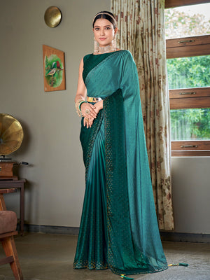 Rajwada Women Teal Saree With Unstitched Blouse