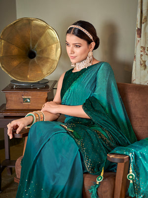 Rajwada Women Teal Saree With Unstitched Blouse