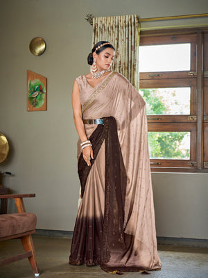 Rajwada Women Brown Saree With Unstitched Blouse