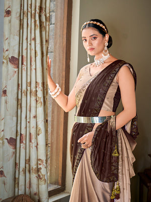 Rajwada Women Brown Saree With Unstitched Blouse