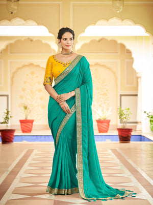 Rajwada Women Sea Green Saree With Unstitched Blouse