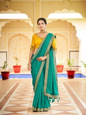 Rajwada Women Sea Green Saree With Unstitched Blouse
