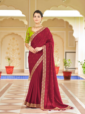 Rajwada Women Maroon Saree With Unstitched Blouse