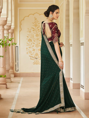 Rajwada Women Dark Green Saree With Unstitched Blouse