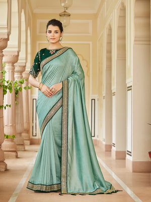 Rajwada Women Sea Green Saree With Unstitched Blouse