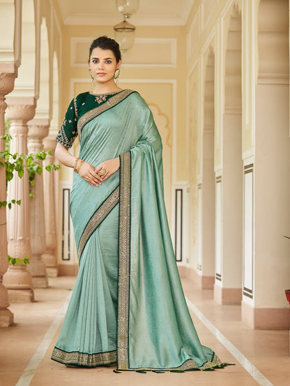 Rajwada Women Sea Green Saree With Unstitched Blouse
